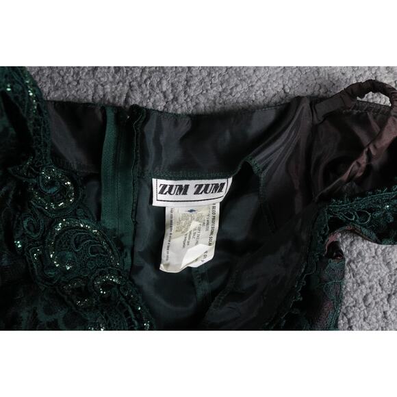 Zum Zum Dress Vintage Green Floral XS Small Off The Shoulder Sequin Mini Zip Up - Picture 3 of 6